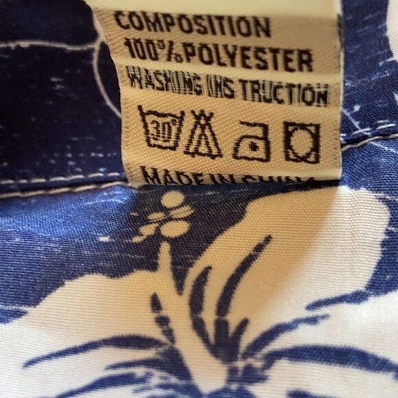 Blue Hawaiian Print Button Up Collared Shirt XL - Picture 8 of 9